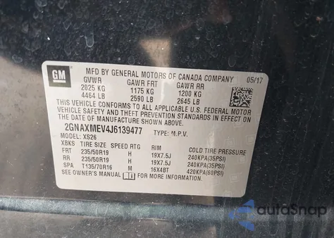 2018 Chevrolet Equinox Premier из США, поврежденный, VIN 2GNAXMEV4J6139477